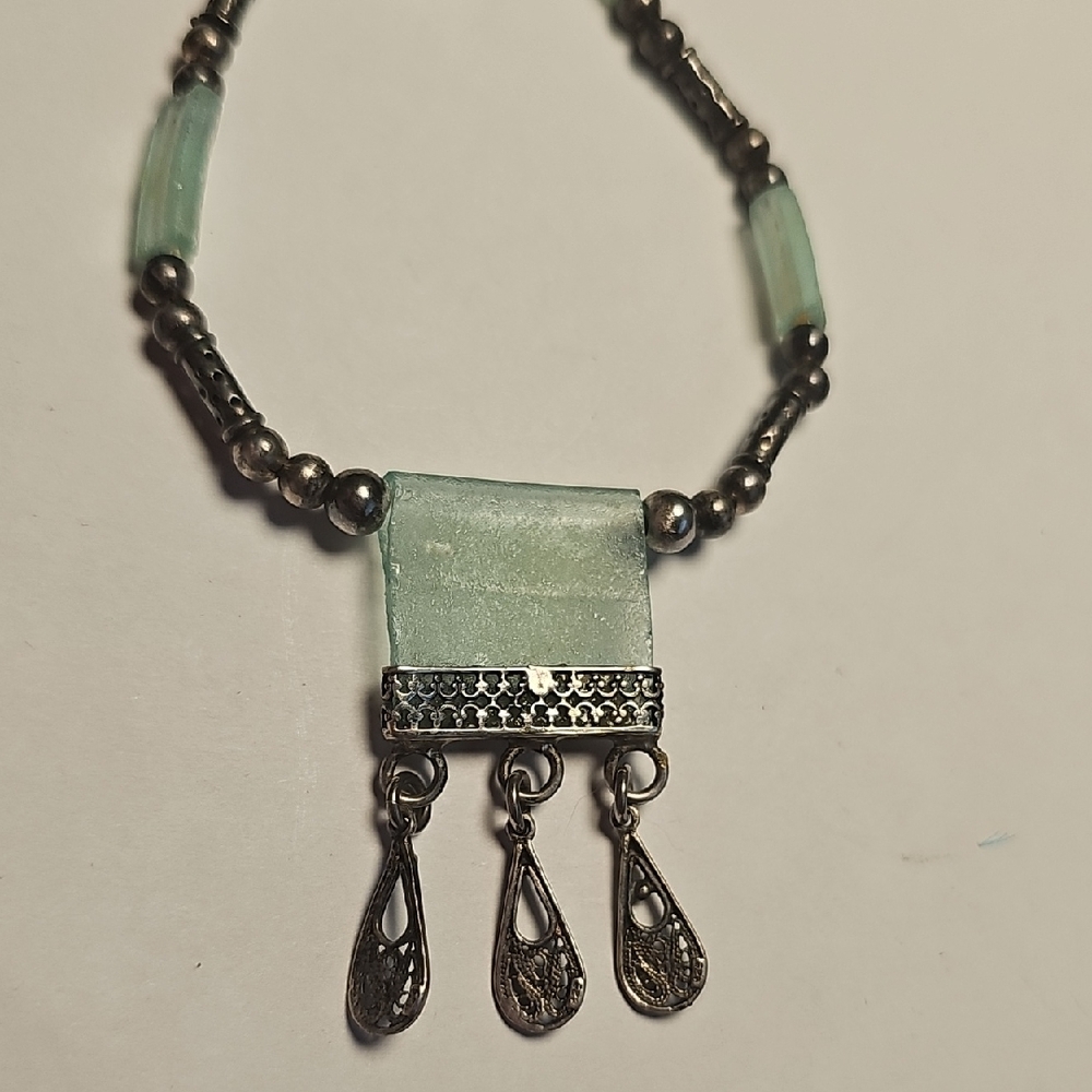 Roman Glass And Sterling Necklace From Israel